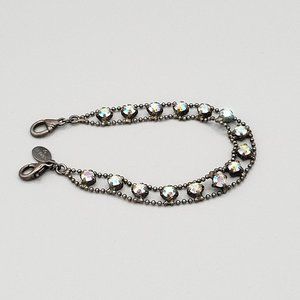 Carolee Womens Silver Tone Ball Chain Aurora Borealis Crystal Bracelet 7 1/4 in